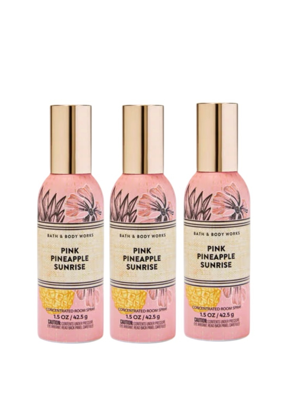 NEW 3-Pc Bath & Body Works PINK PINEAPPLE SUNRISE Concentrated Room Spray Bundle